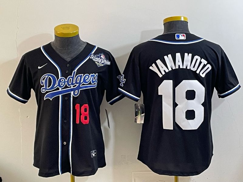 Women Nike 2026 Los Angeles Dodgers #18 Yamamoto Black Game MLB Jersey 06->women mlb jersey->Women Jersey